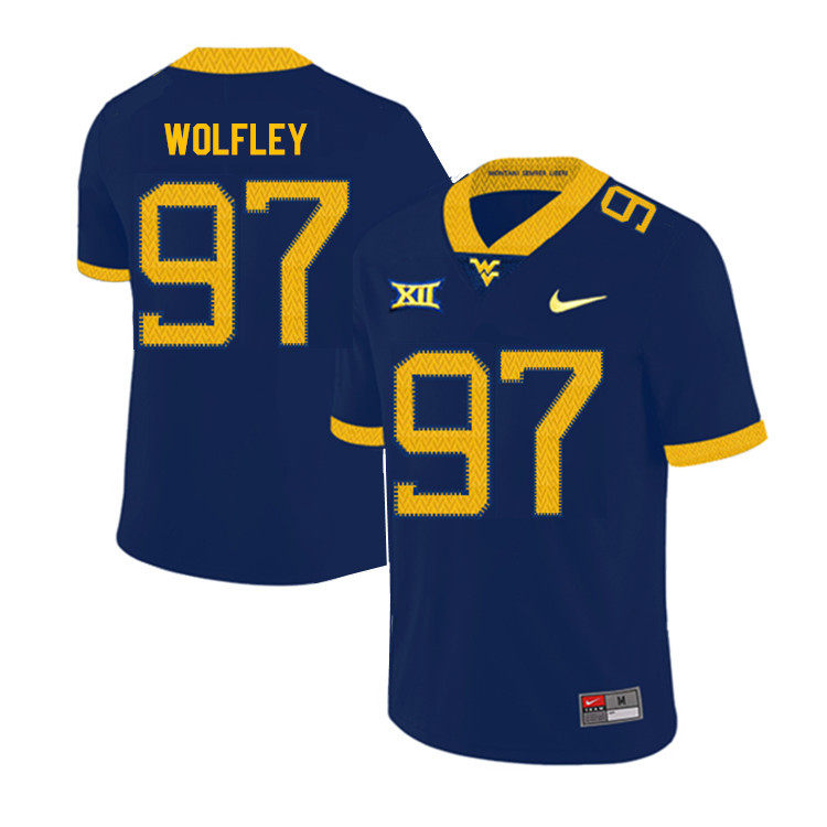 2019 Men #97 Stone Wolfley West Virginia Mountaineers College Football Jerseys Sale-Navy